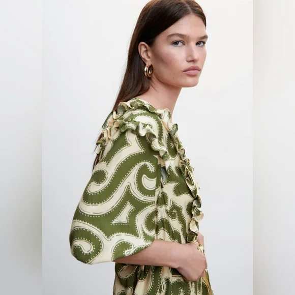 MANGO Ruffled printed dress - Picture 3 of 5